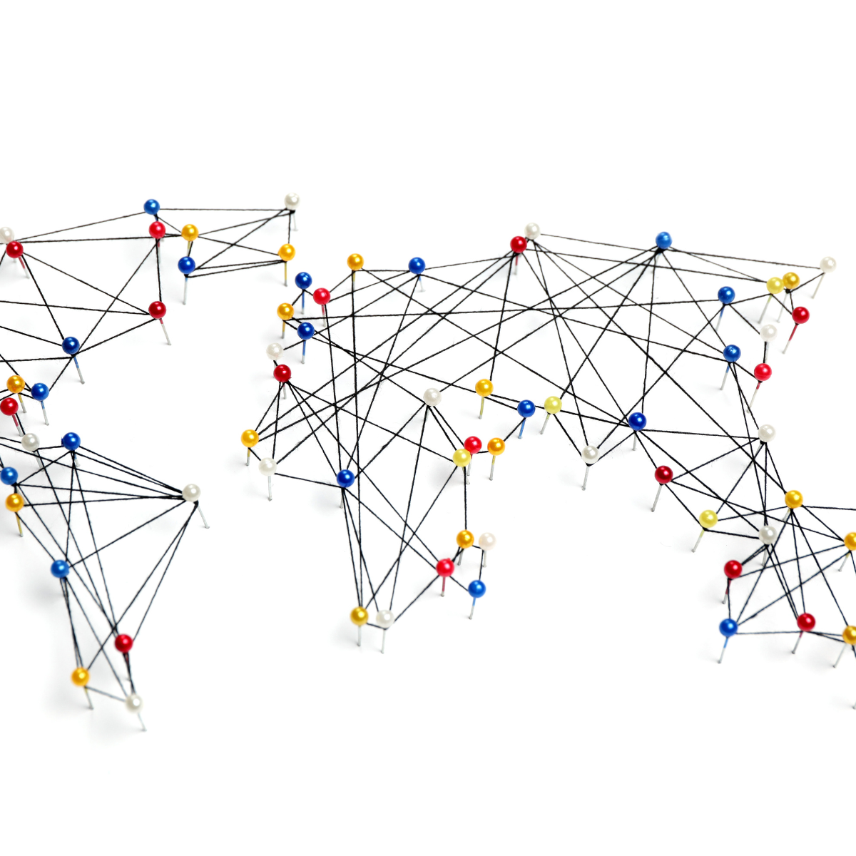 map of world made of pins and strings