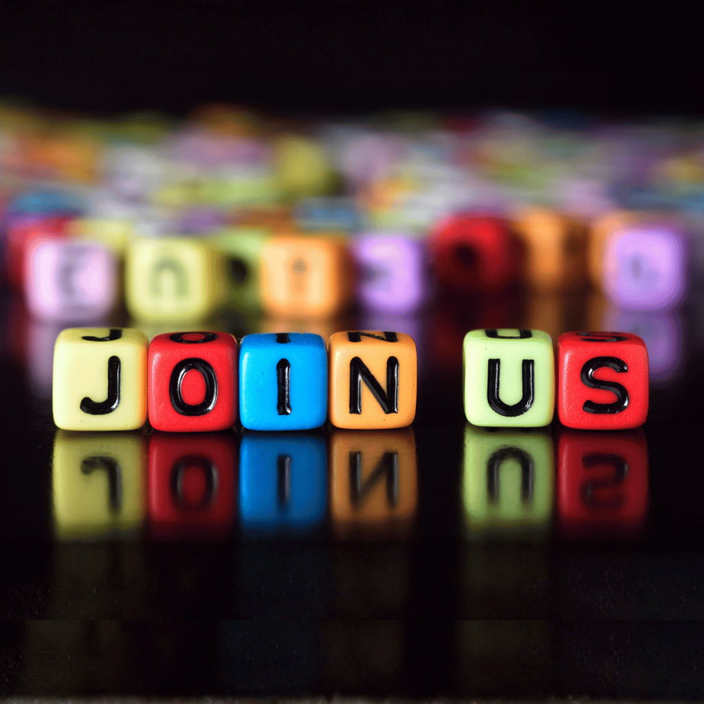 colorful blocks saying join us