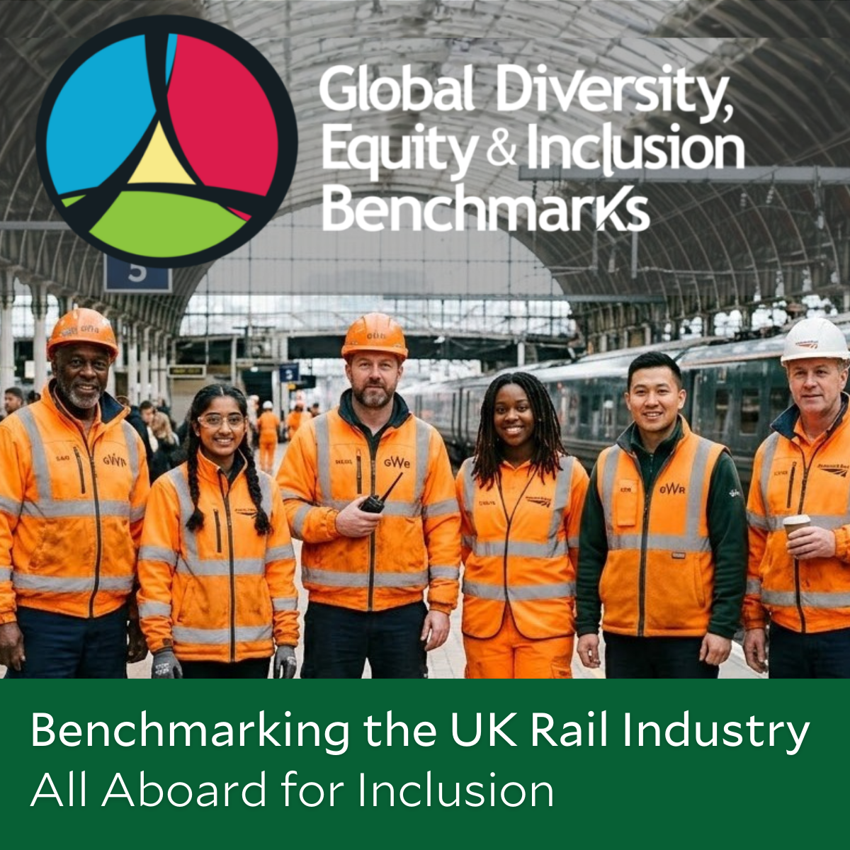 5 railway workers in train station