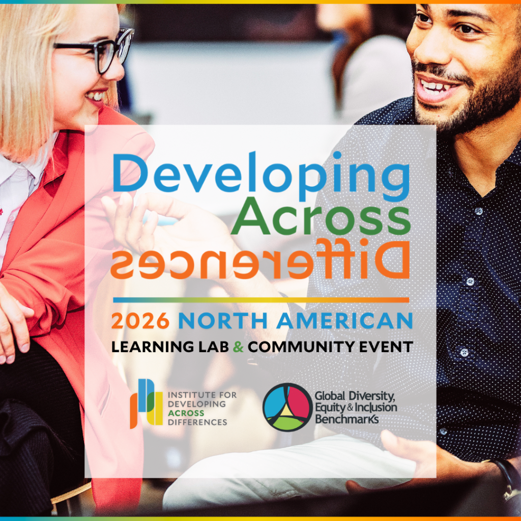 two professionals talking + logo