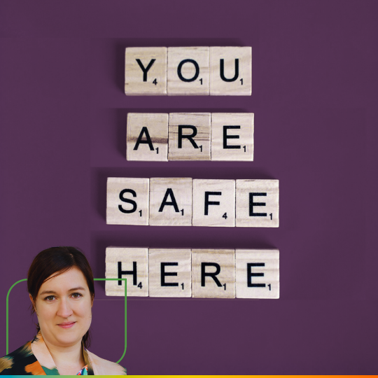 Tiles spelling out: "You are safe here" + Nadine Binder